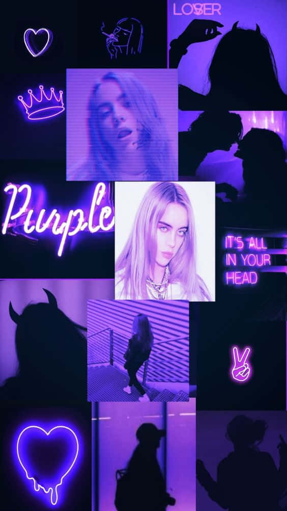 Billie Eilish Singing A Passionate Pop Song In A Purple Ensemble Wallpaper