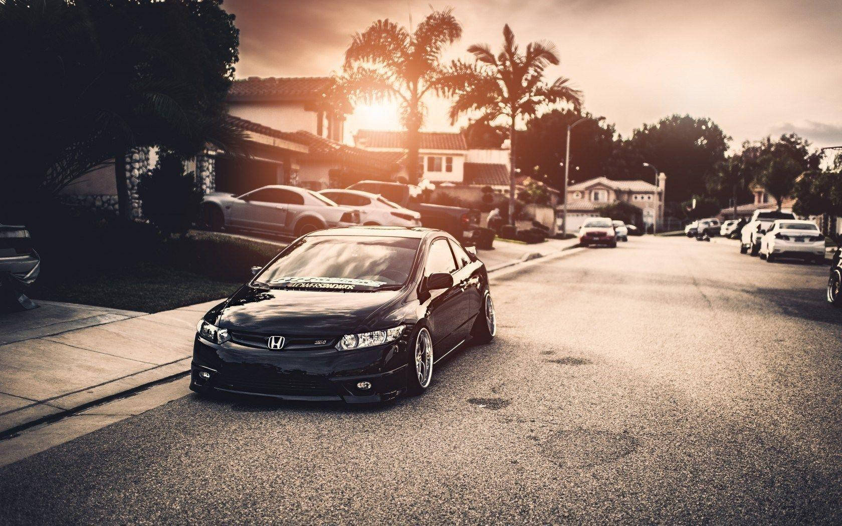 Black 4k Honda Civic In Neighborhood Wallpaper