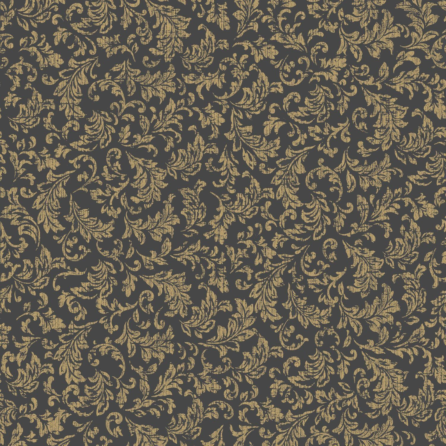 Black And Gold Floral Design Wallpaper