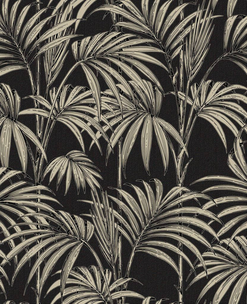 Black And Gold Palm Leaves Wallpaper