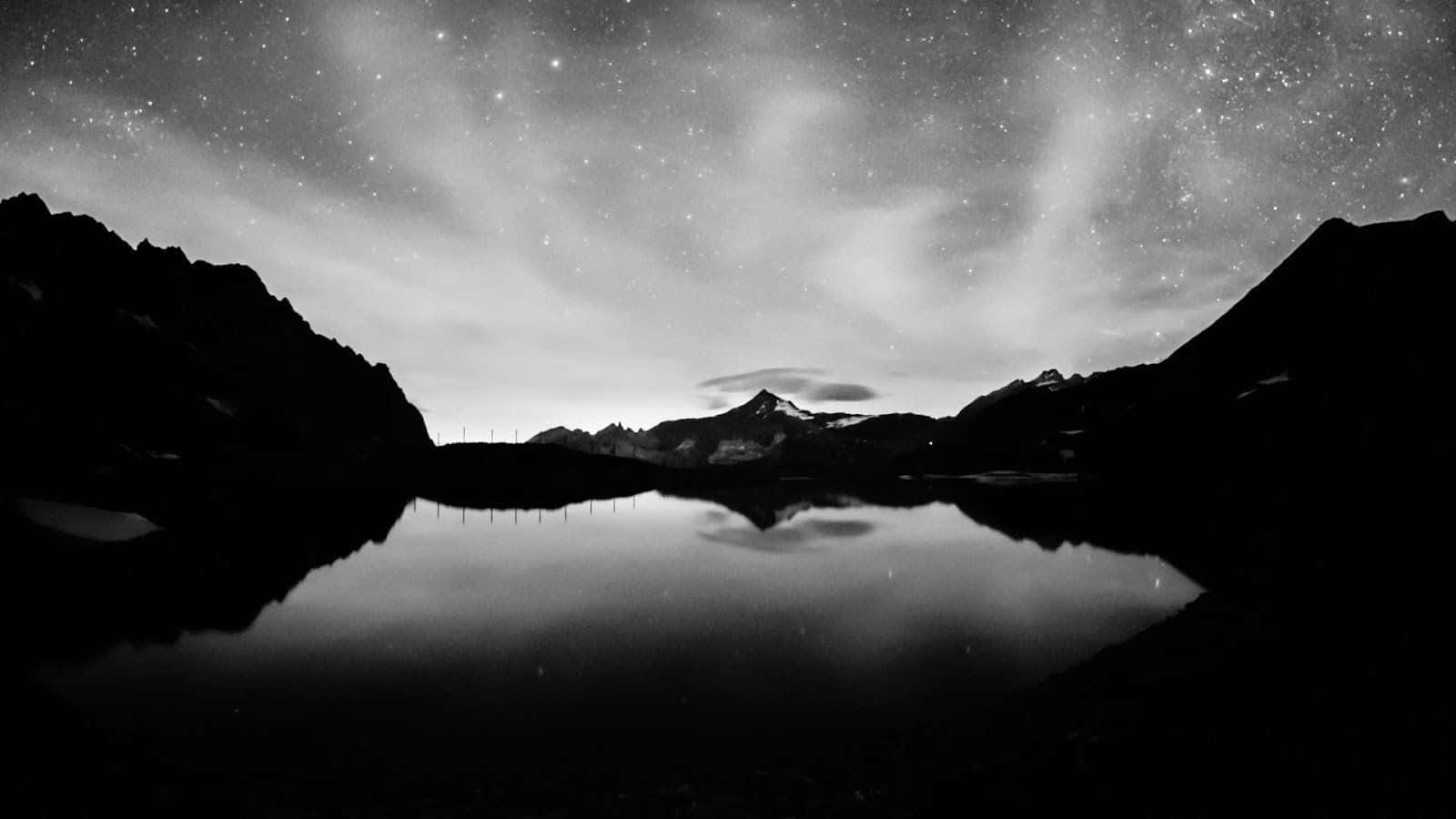 Black And White Pc Mountain Range Wallpaper
