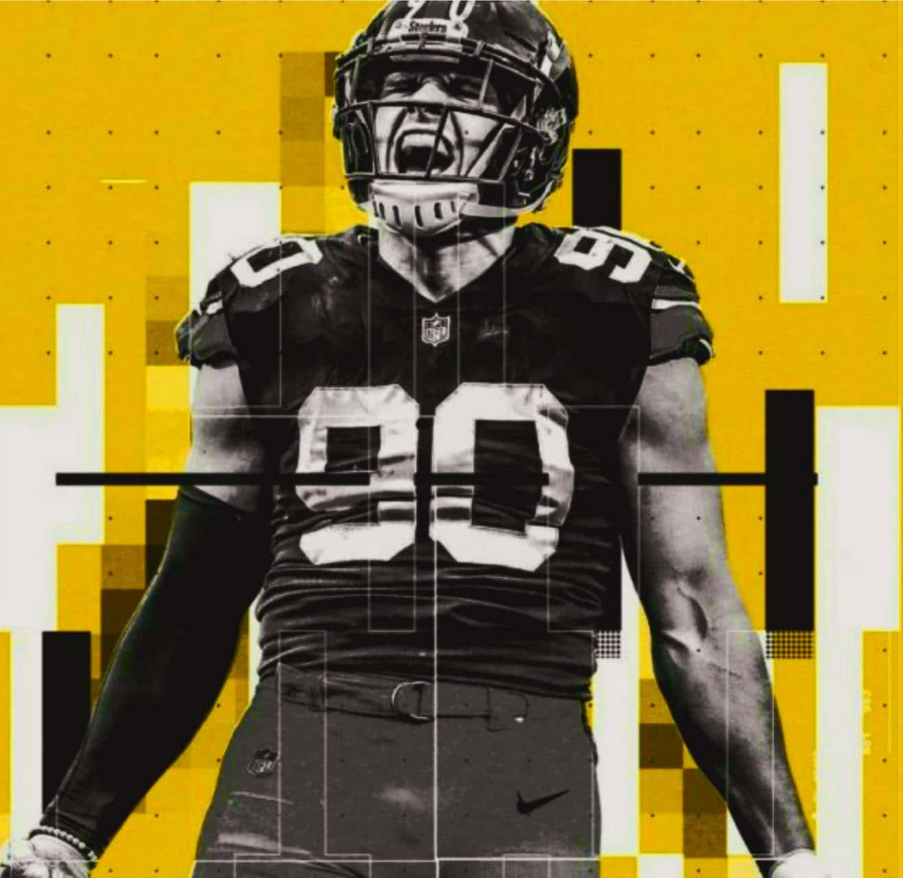 Black And White T.j. Watt On Yellow Wallpaper