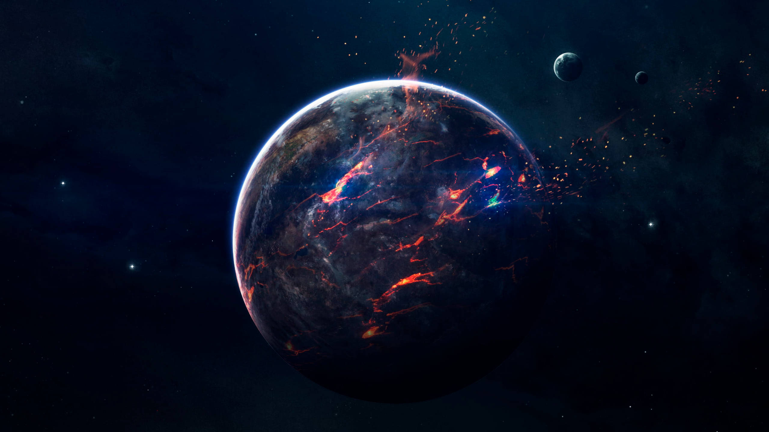 Black Galaxy Molten Rock Planet Wallpaper