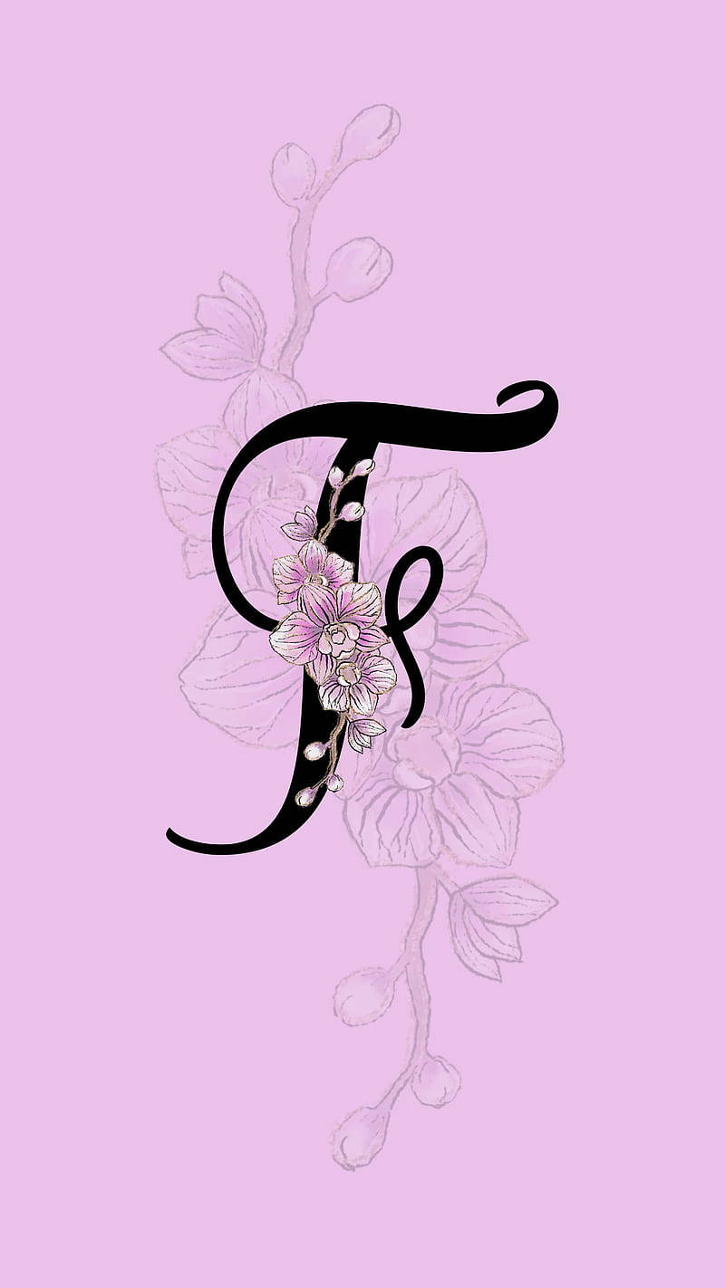 Black Letter F And Pink Flower Wallpaper