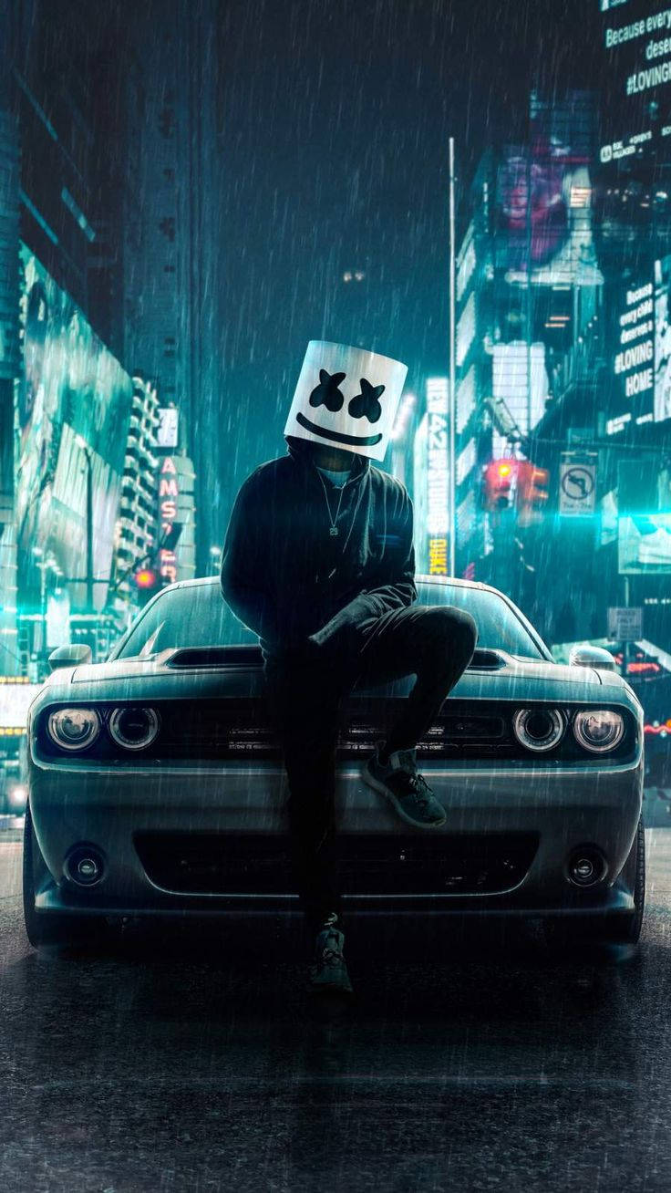 Black Marshmello On A Car Wallpaper