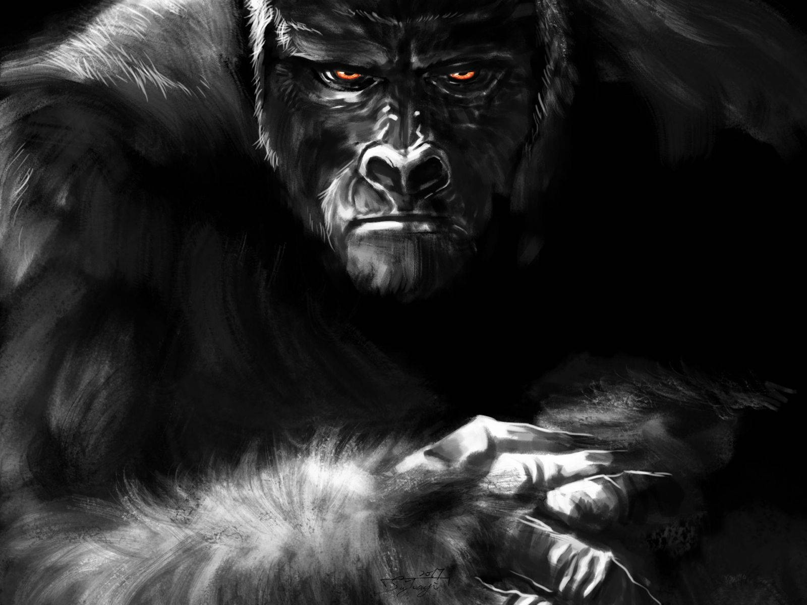 Black Monkey Digital Painting Wallpaper