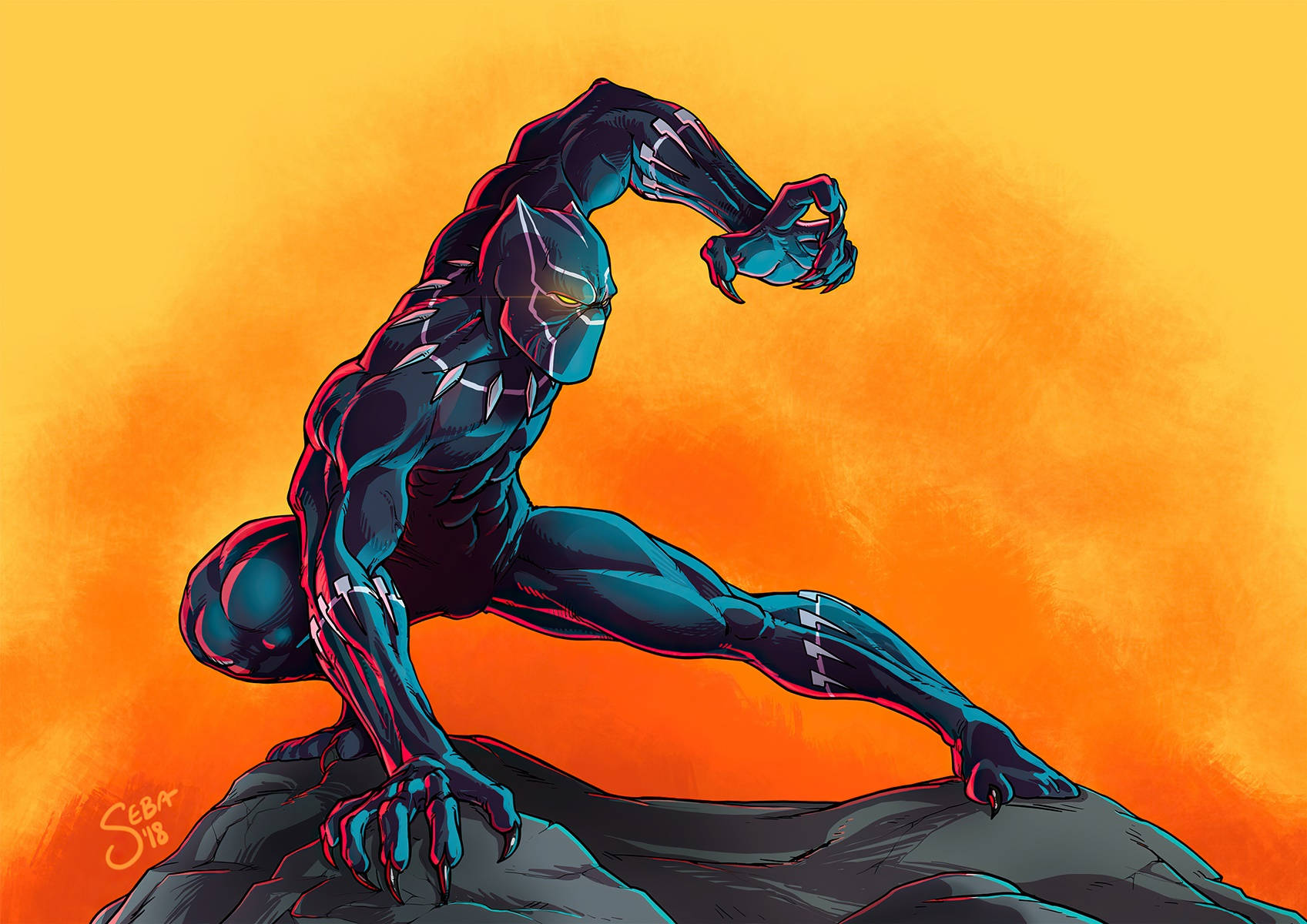 Black Panther Superhero Digital Paint Art Wallpaper