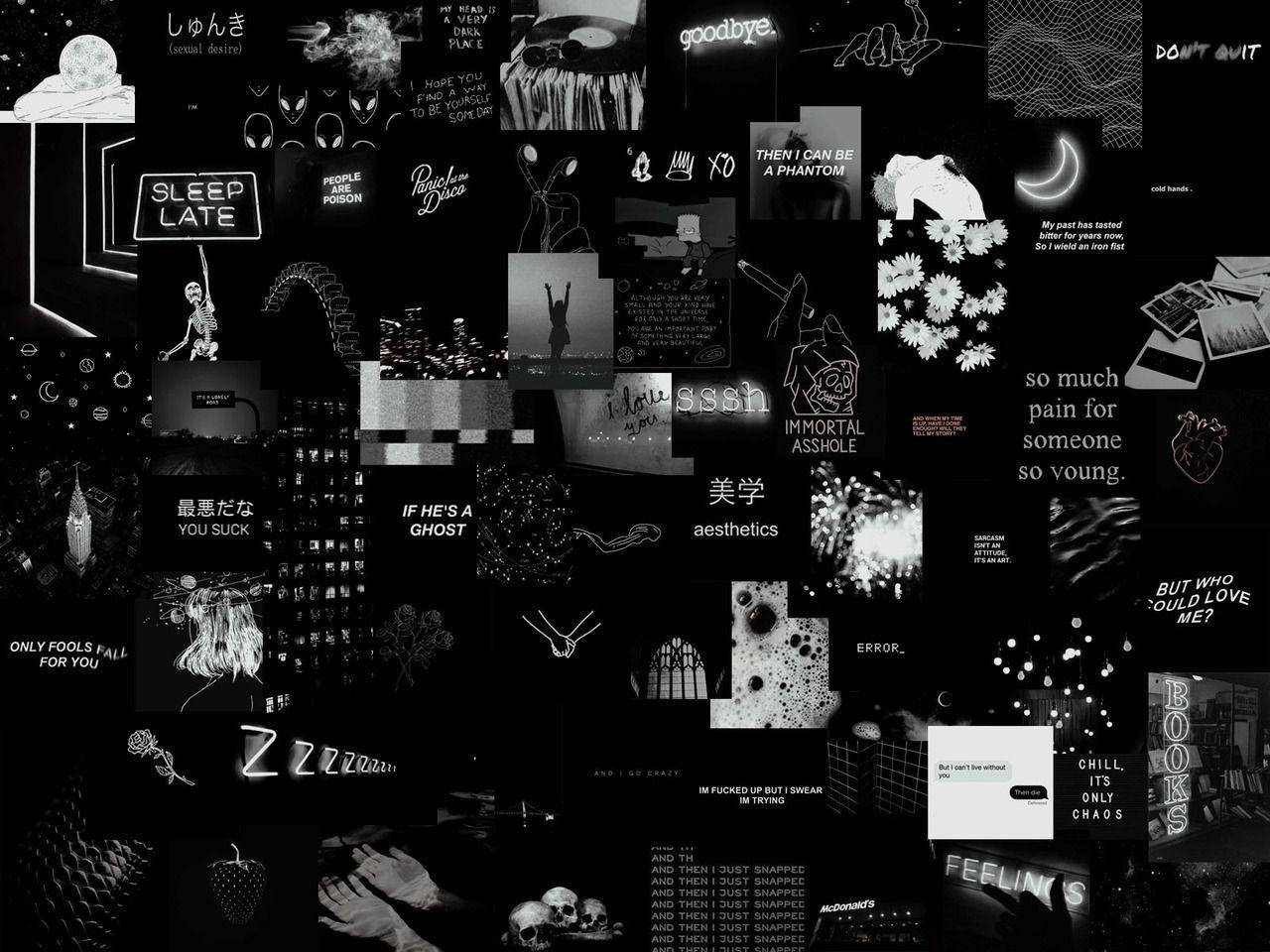 Black Theme Aesthetic Collage Laptop Wallpaper