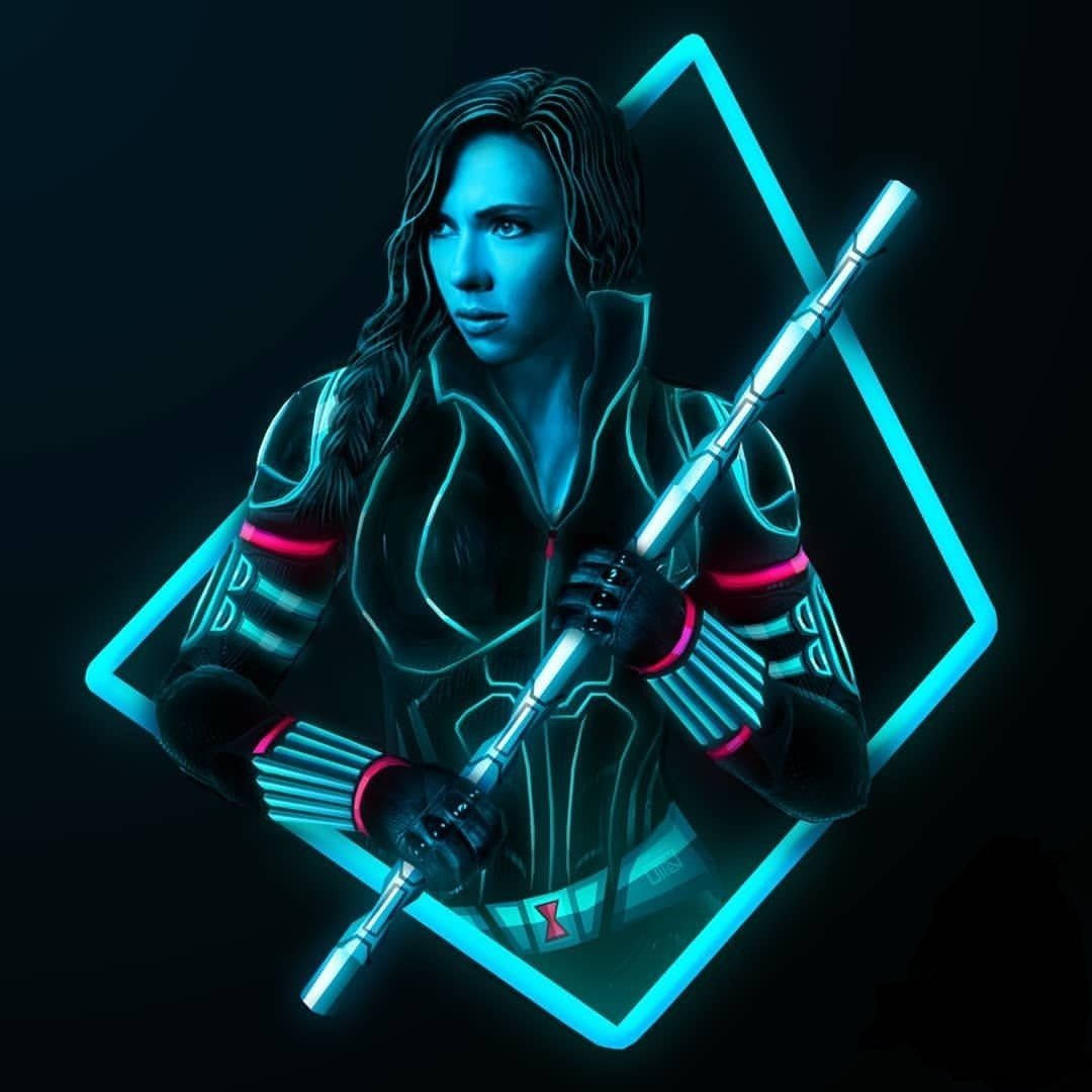 Black Widow Neon Light Wallpaper