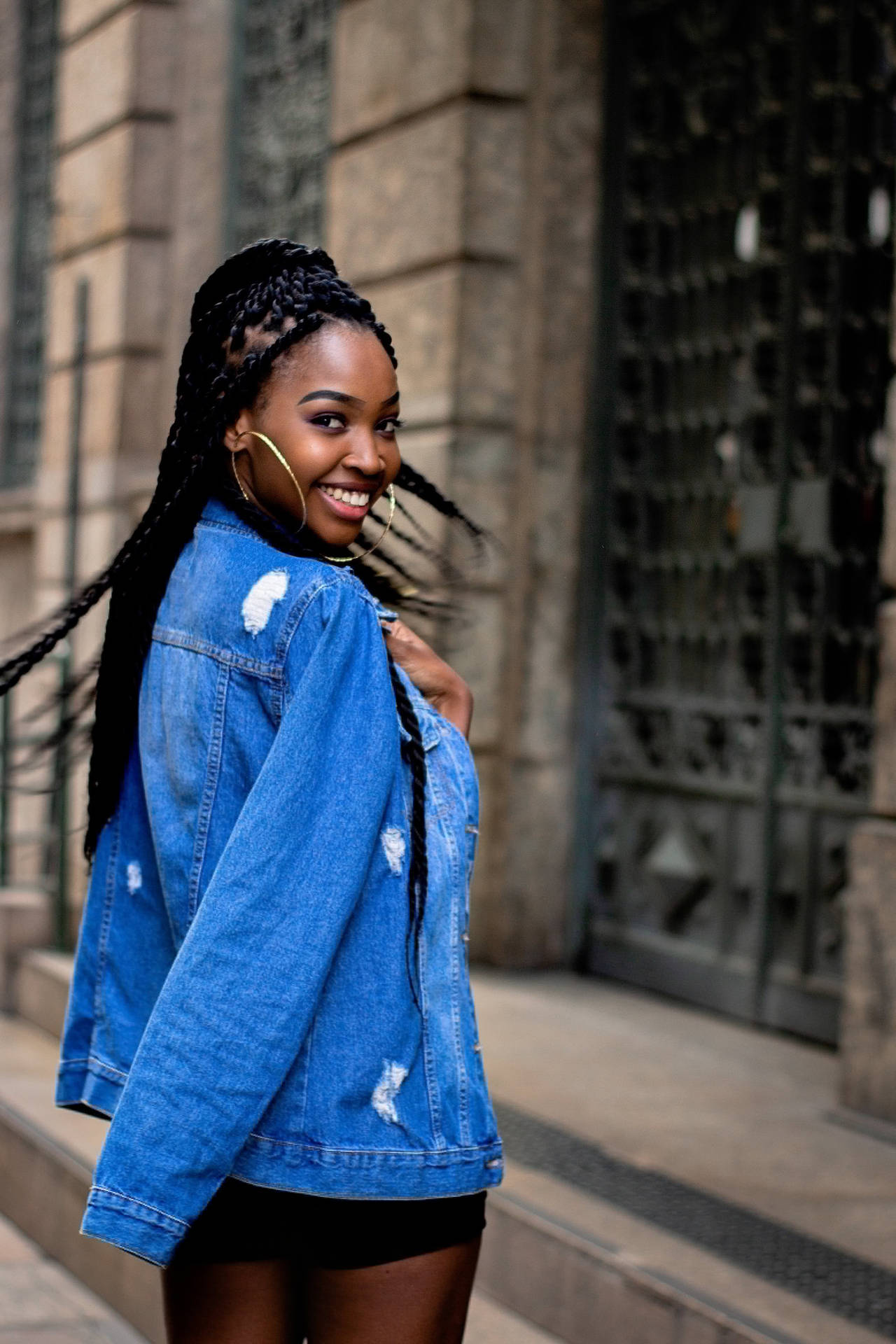 Black Woman In Denim Jacket Wallpaper