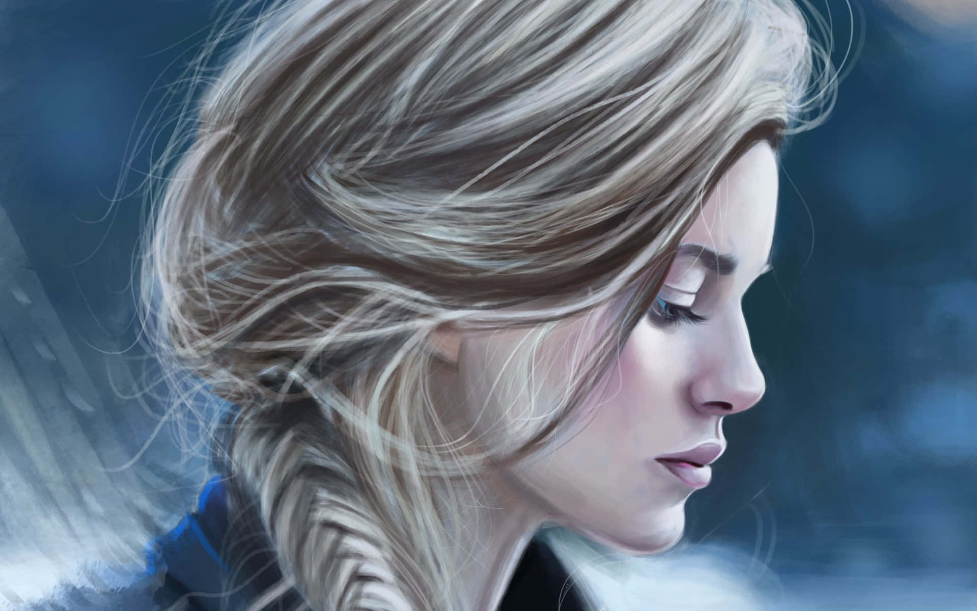 Blonde Braided Woman Profile Art Wallpaper