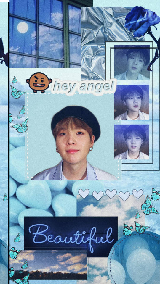 Blue Bts Suga Cute Collage Wallpaper