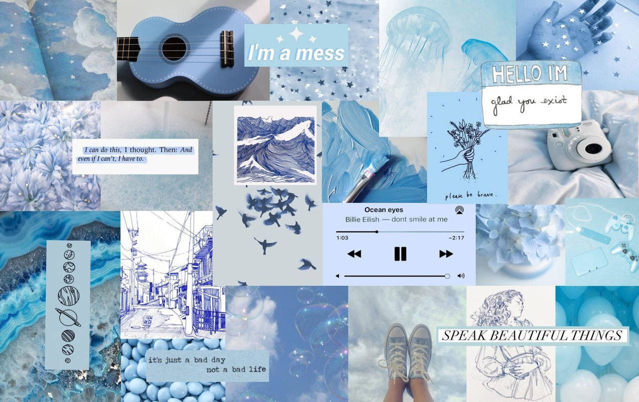 Blue Collage Photos From Pinterest Laptop Wallpaper