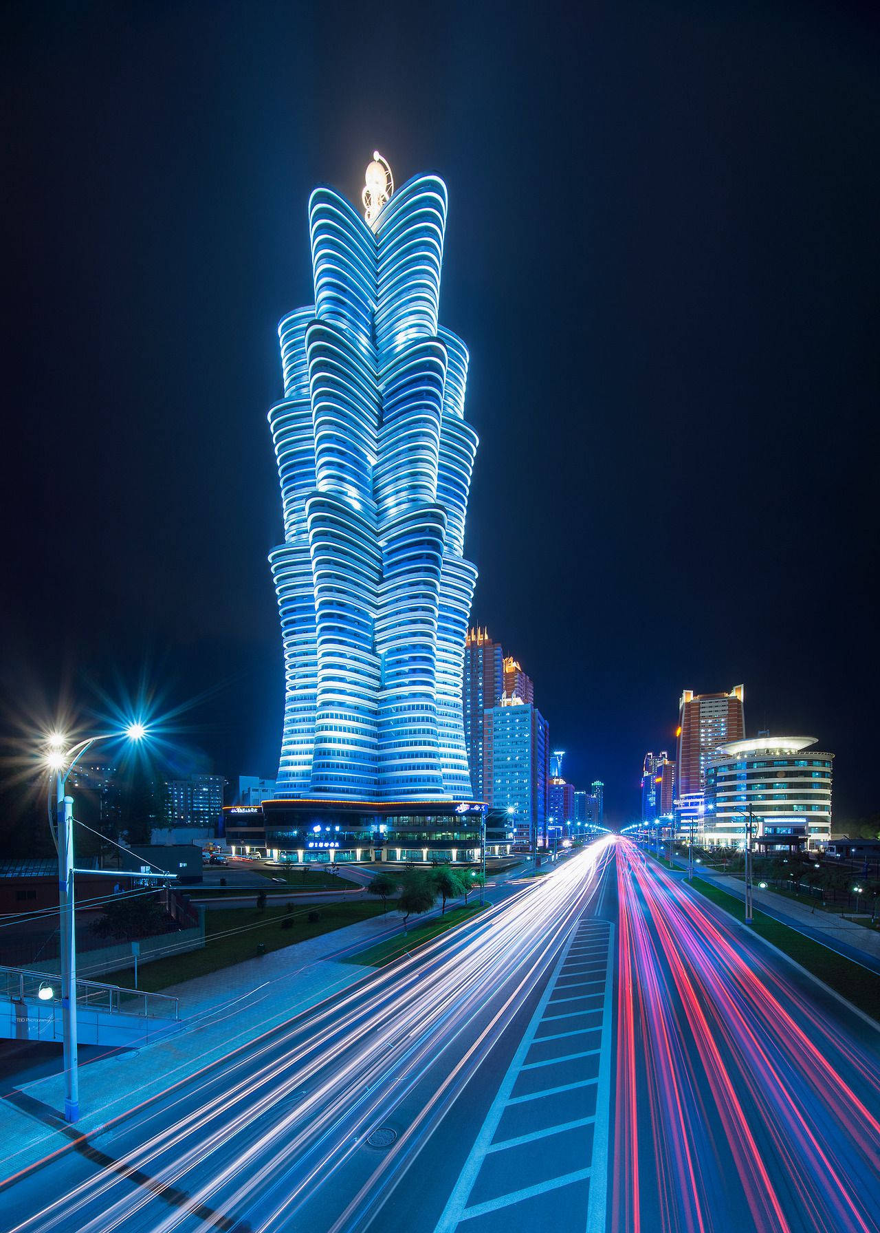 Blue Galaxy Tower In Pyongyang Wallpaper