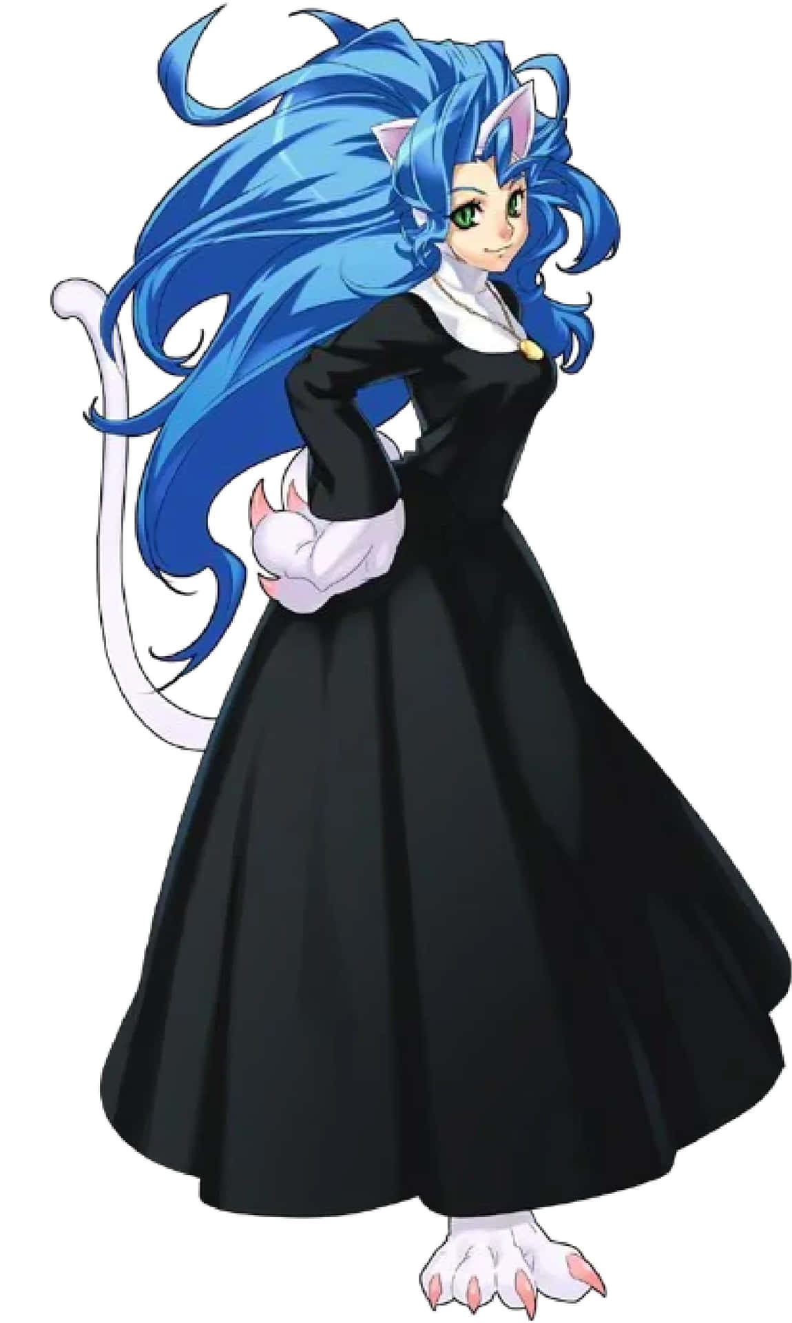 Blue Haired Anime Characterin Black Dress Wallpaper