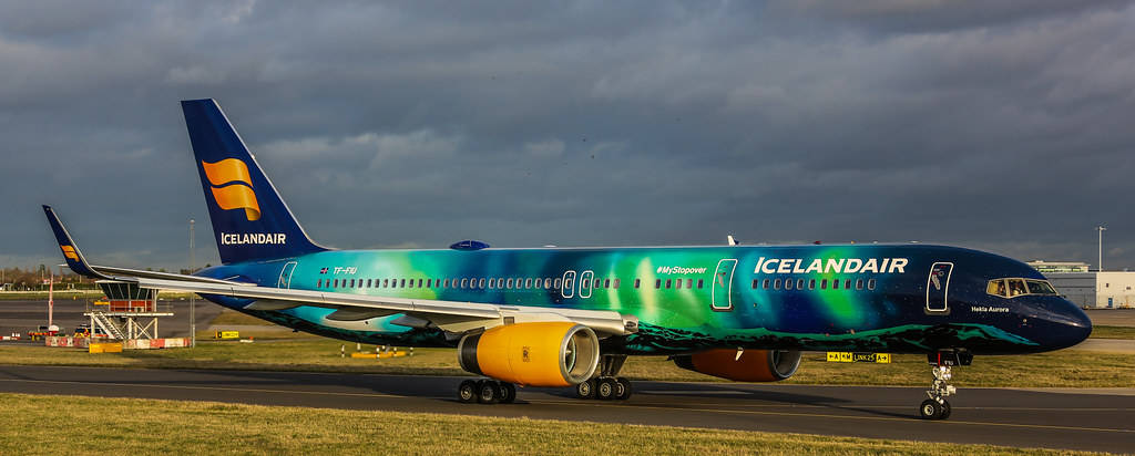 Blue Icelandair Plane On The Runway Wallpaper