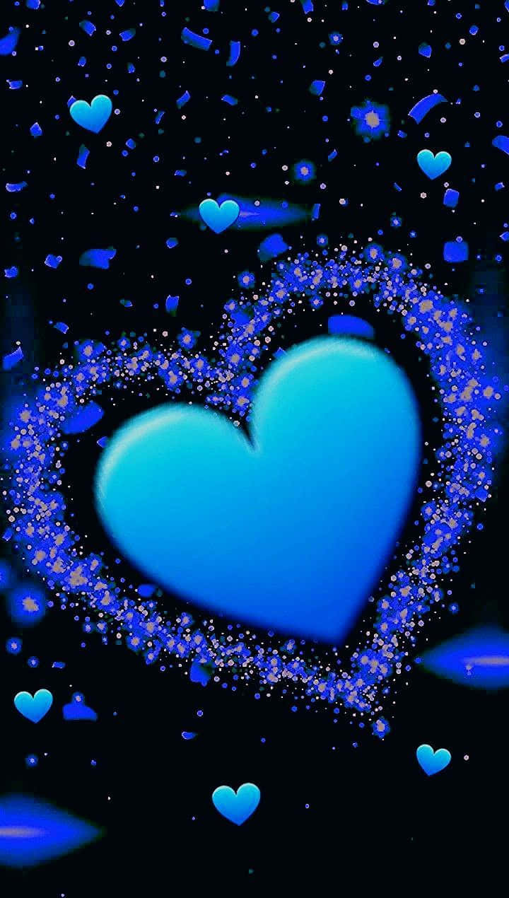 Blue Neon Hearts Glow Wallpaper