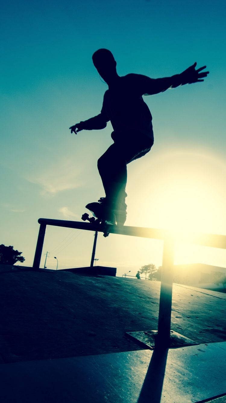 Blue-toned Silhouette Skateboard Iphone Wallpaper