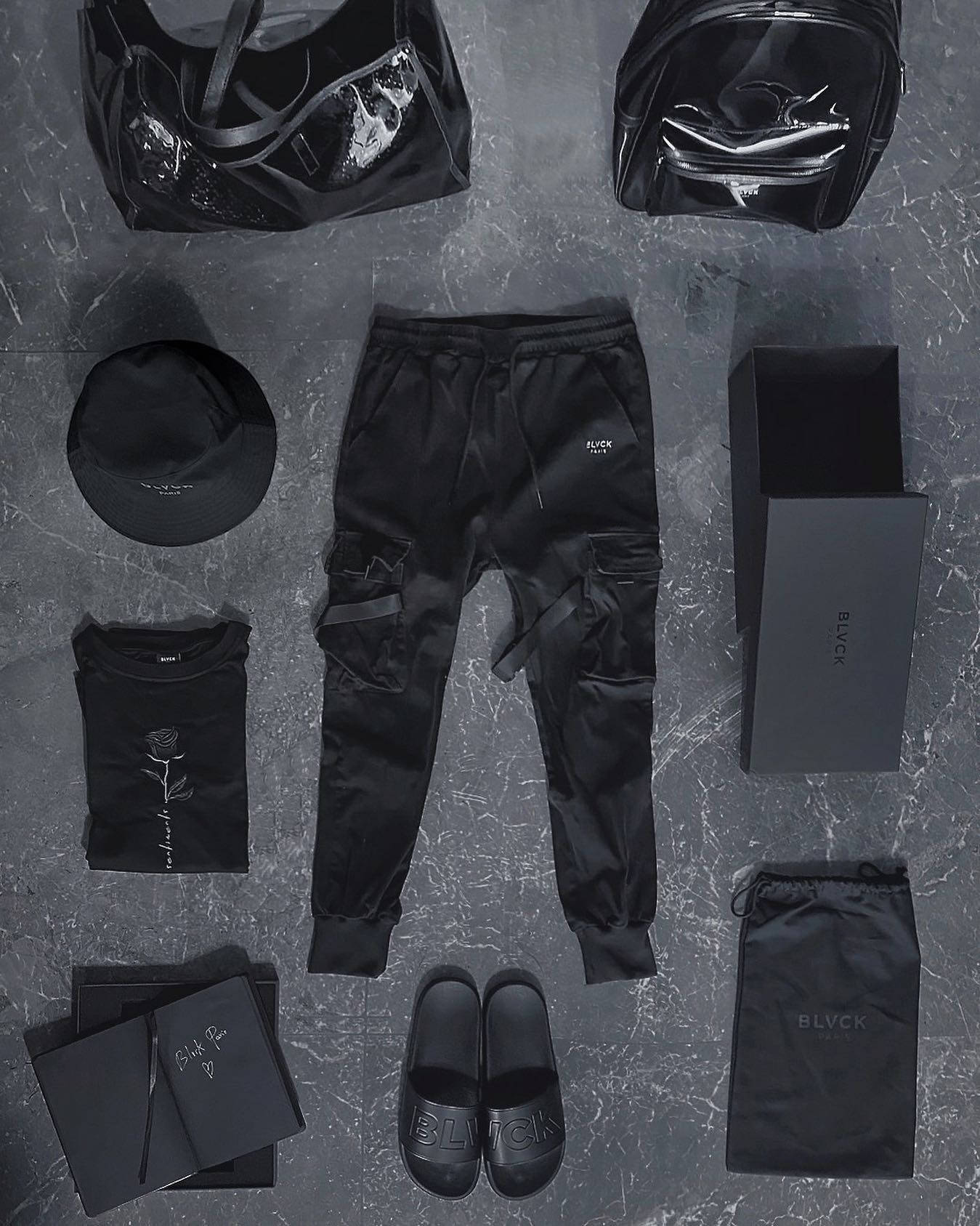 Blvck Paris Outfit Flatlay Wallpaper