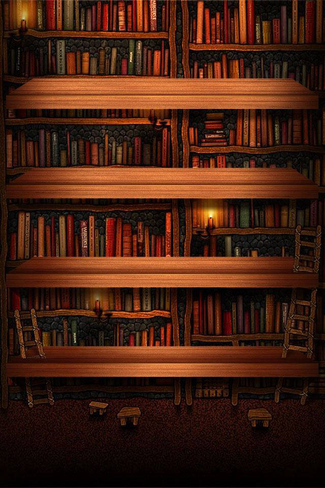 Bookshelf Three Lit Candles Wallpaper