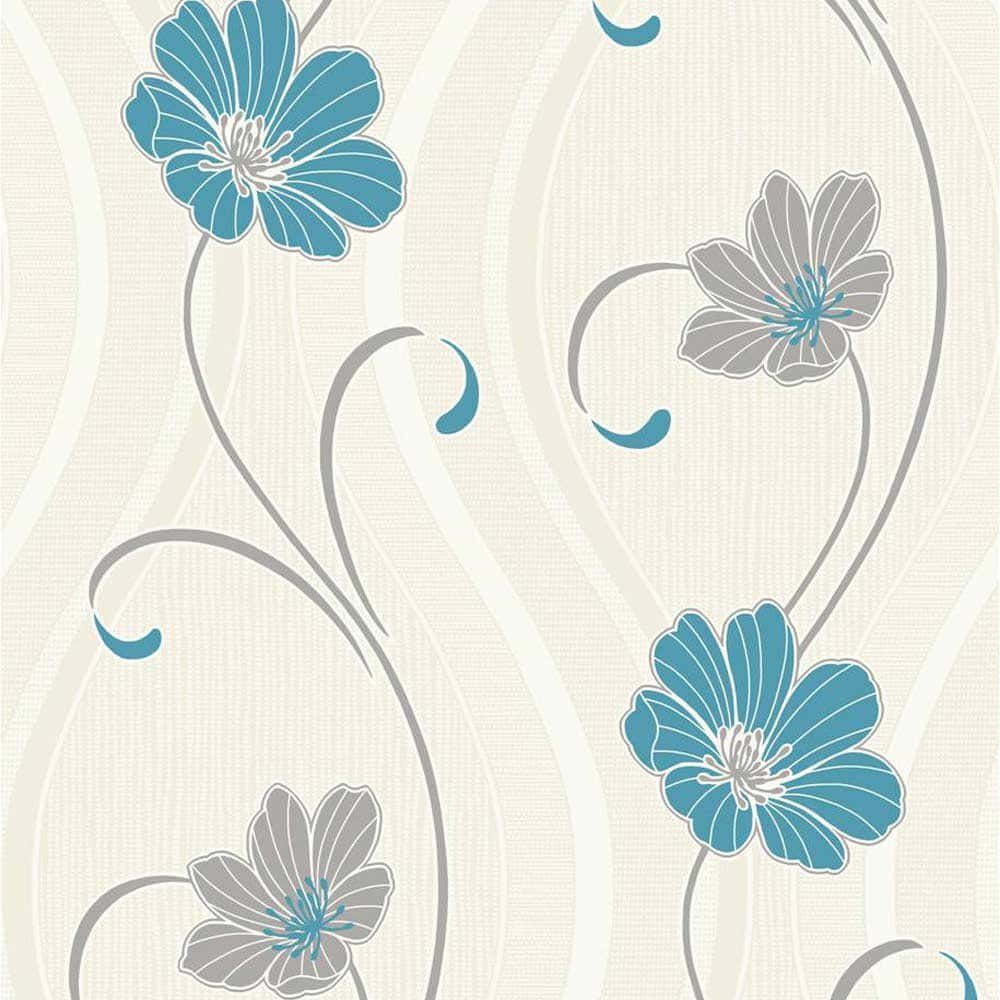 Border Teal Flower Wallpaper