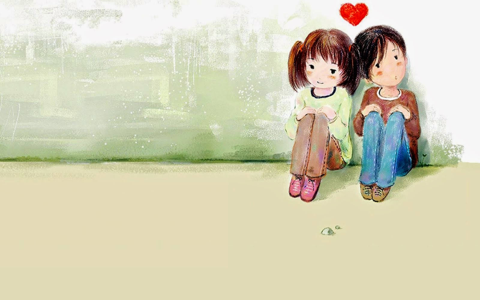 Boy Girl Sitting Together Love Drawings Wallpaper