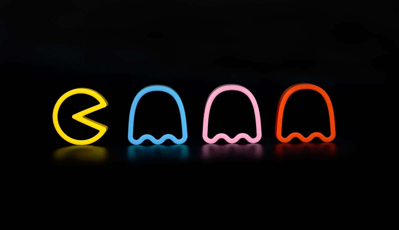 Bright Neon Color Pac Man Outline Wallpaper