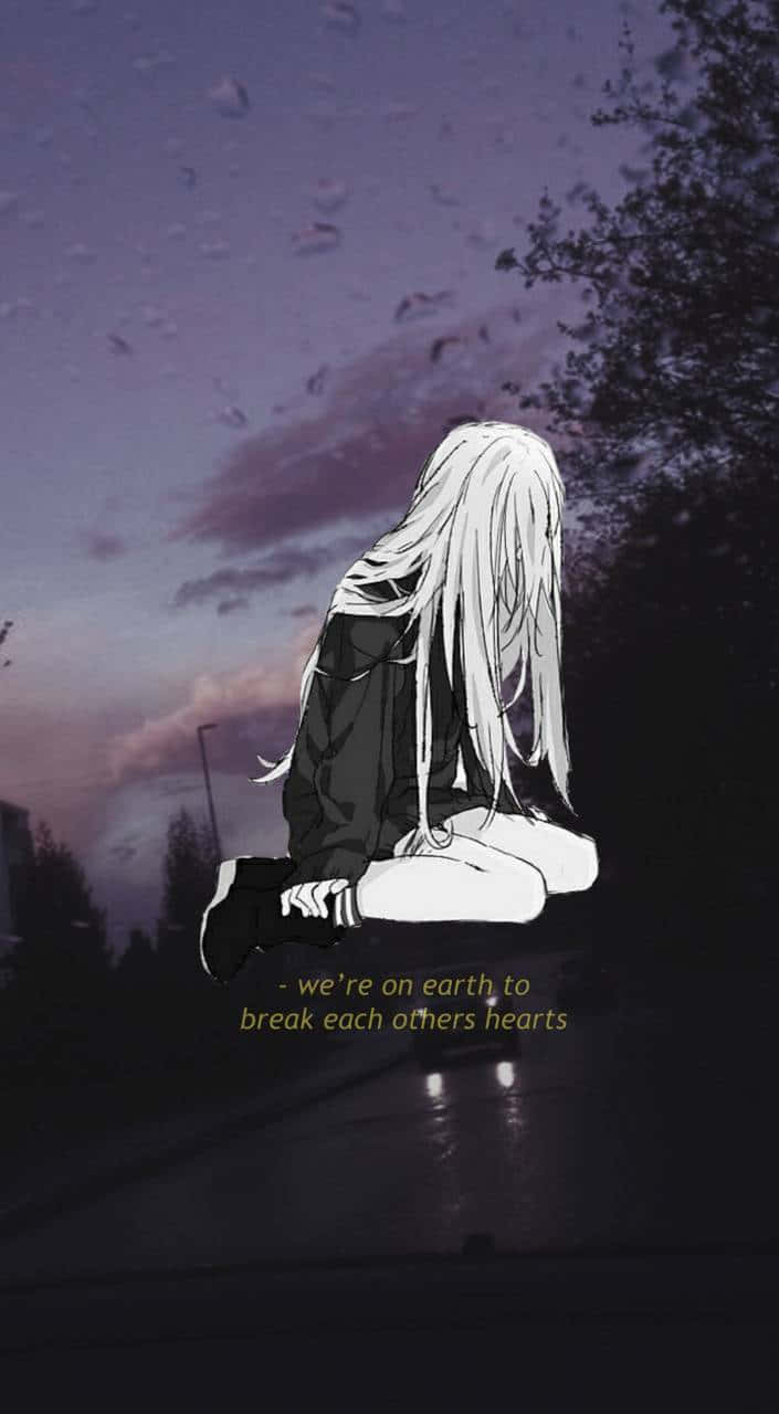 Broken Heart Anime Girl With Emotional Quote Wallpaper