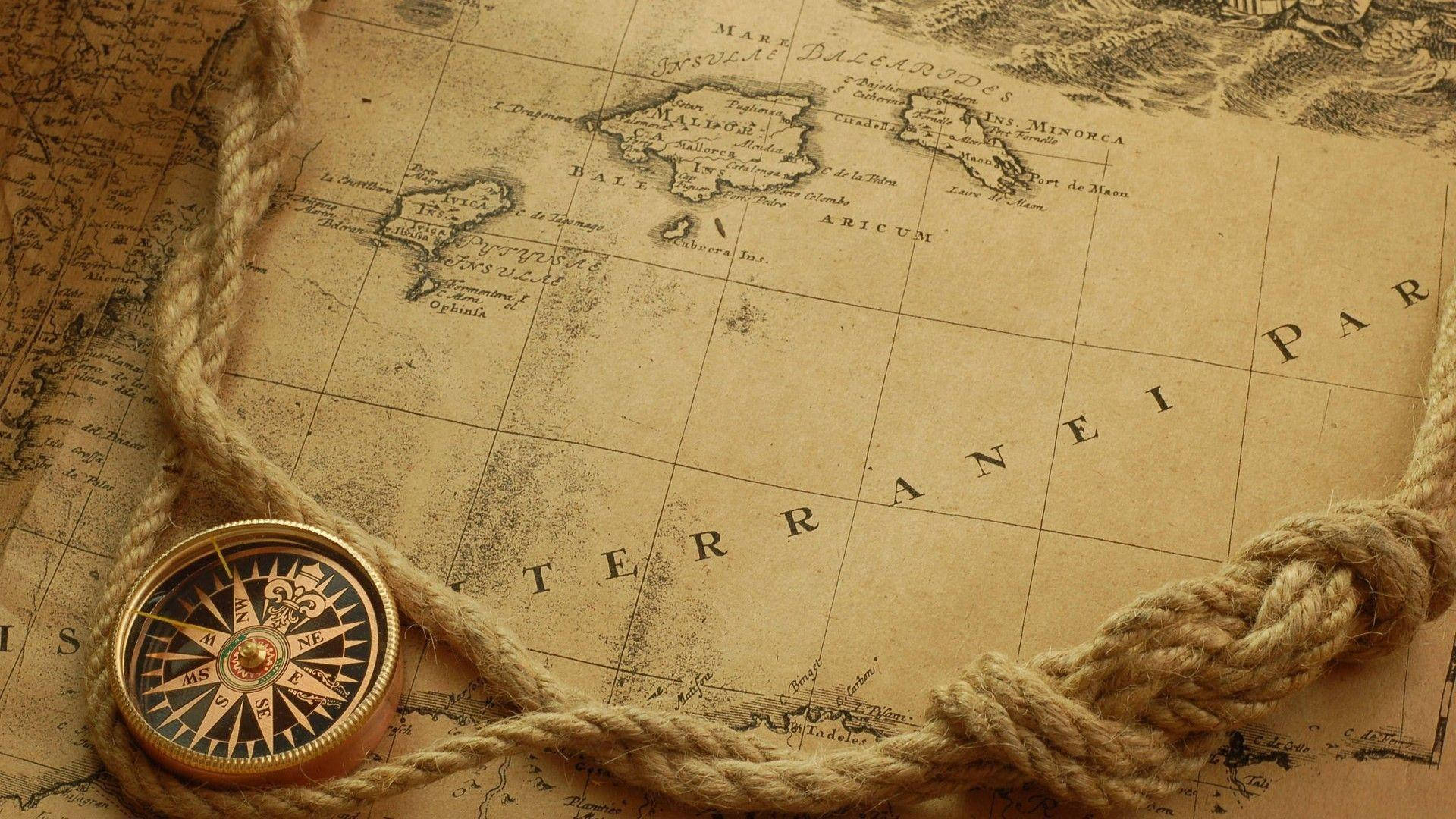 Brown Aesthetic Compass Map Laptop Wallpaper