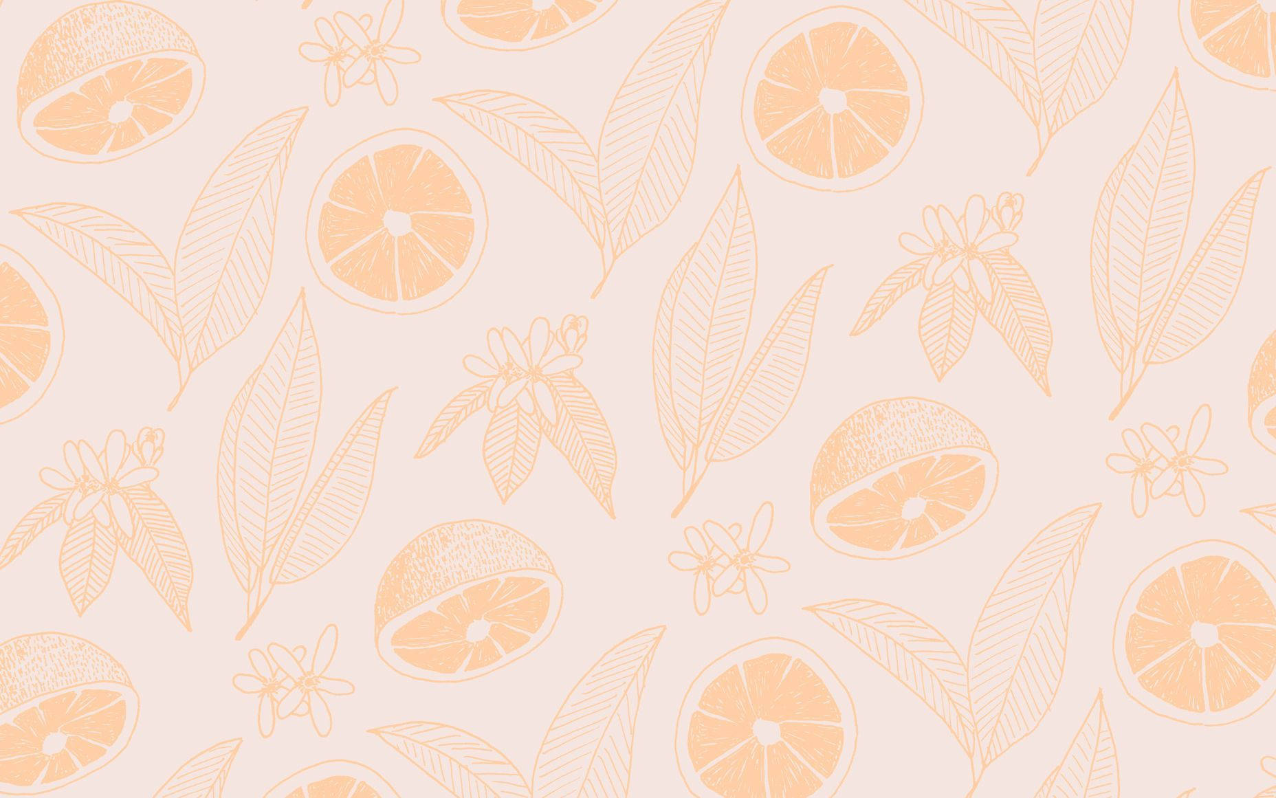 Brown Aesthetic Lemon And Leaves Laptop Wallpaper