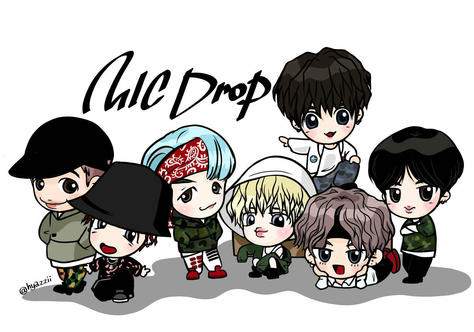 Bts Cartoon Mic Drop Poster Wallpaper