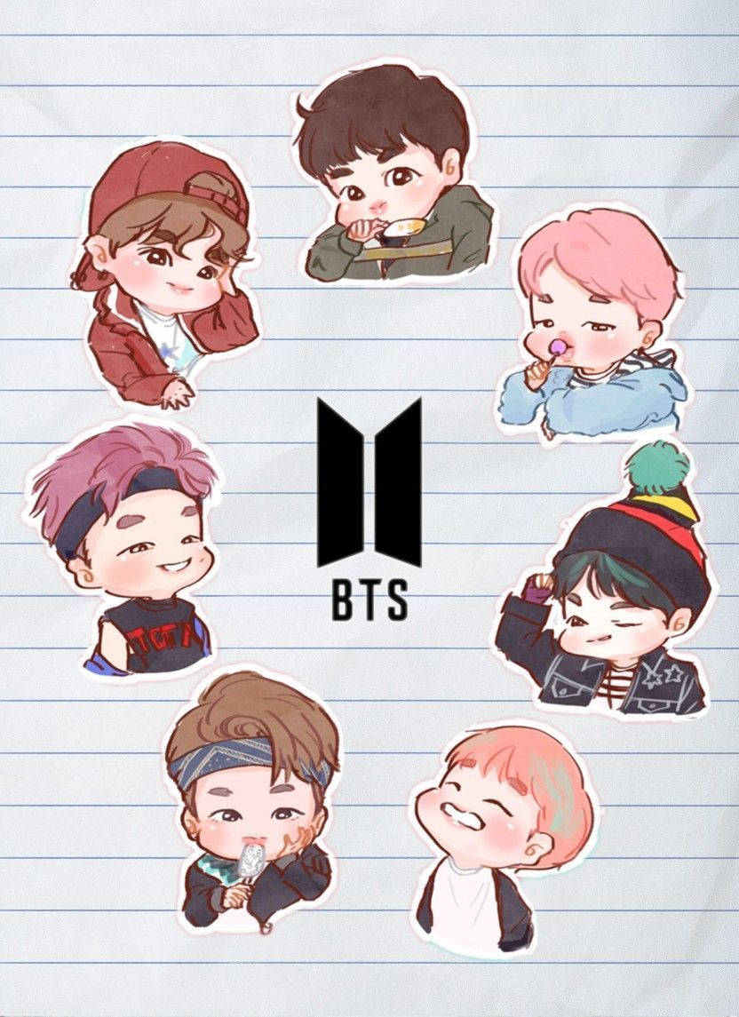 Bts Cartoon On Paper Wallpaper