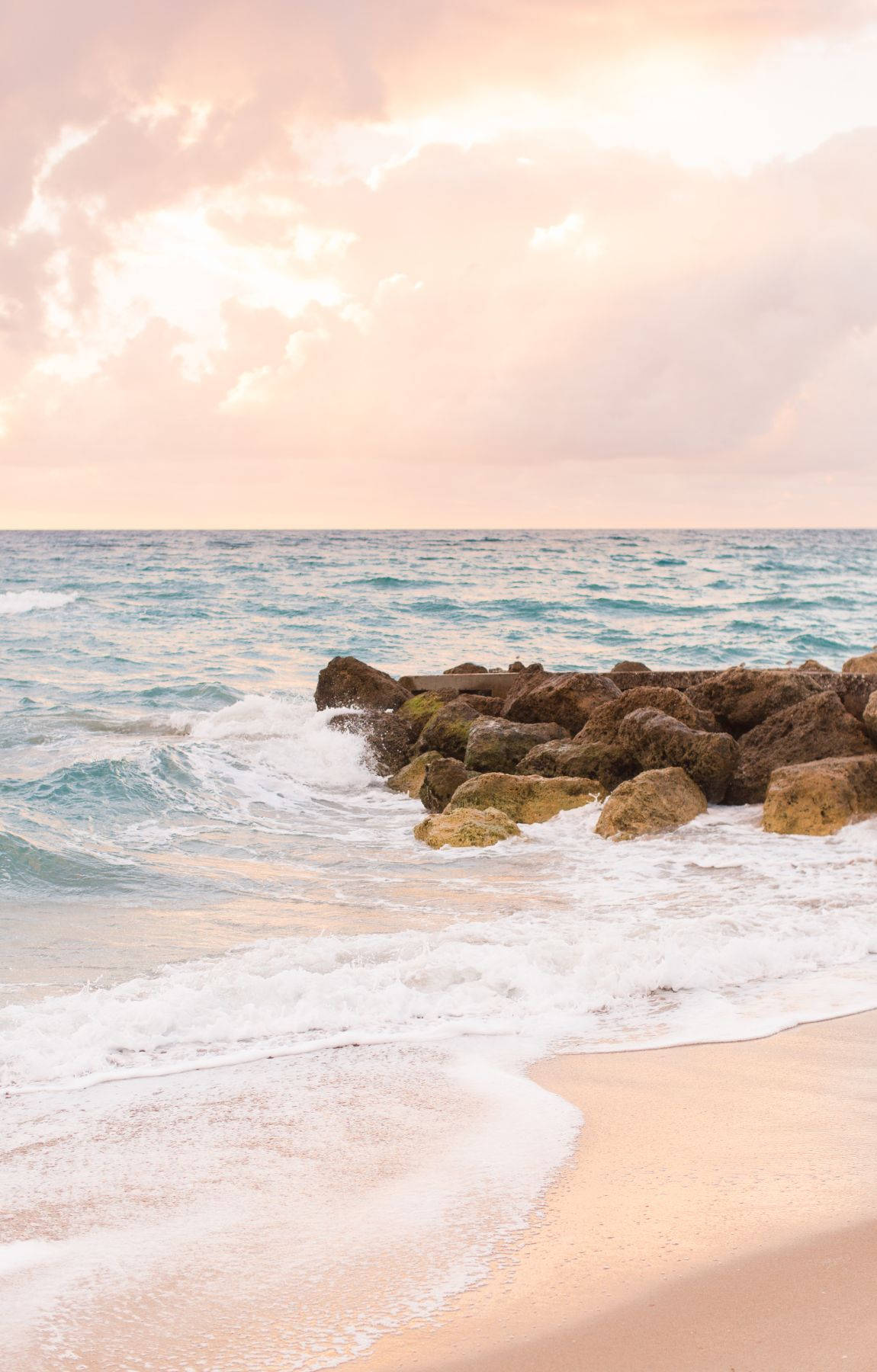 Bubbly Ocean Waves On Beach Sunrise Wallpaper