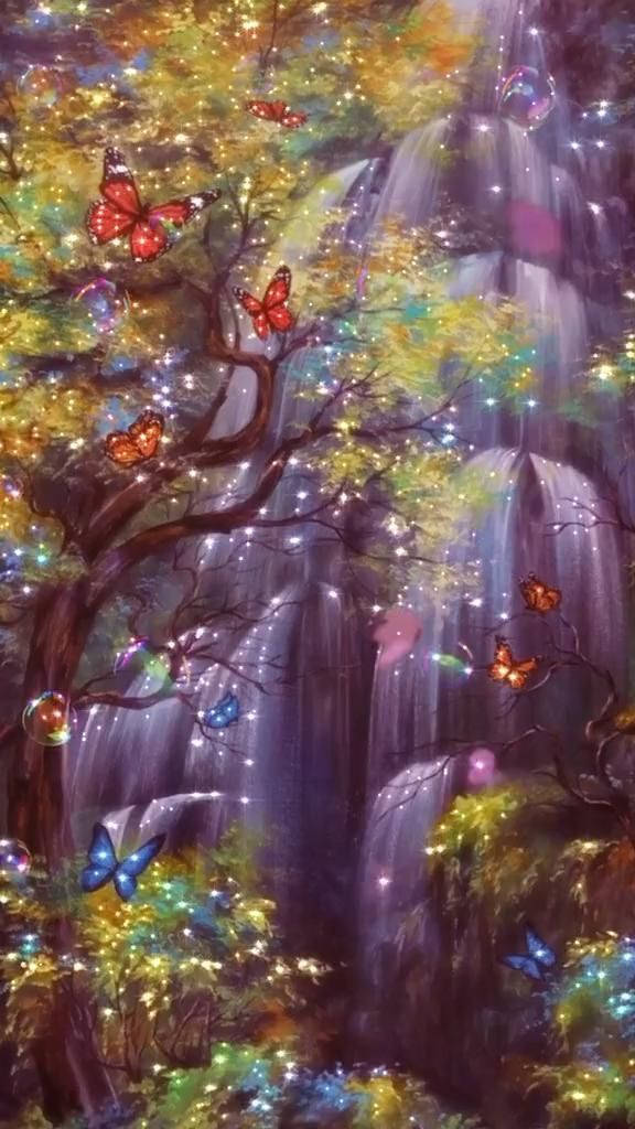 Butterflies By The Falls Wallpaper