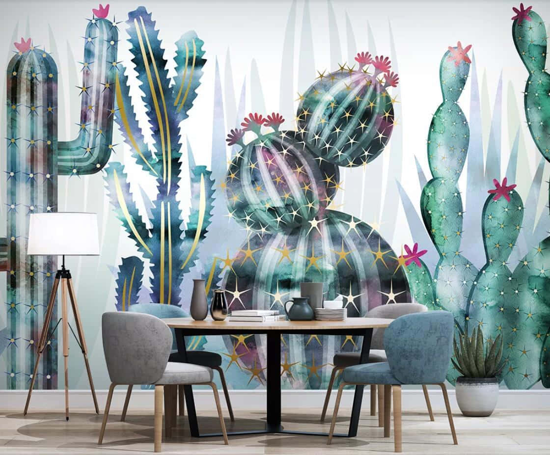 Cactus Flower In The Dining Room Wallpaper