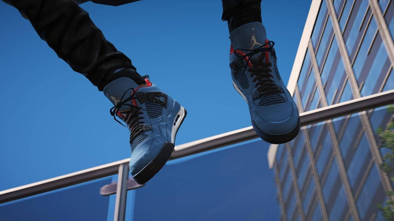 Cactus Jack Travis Scott Jordan 4 Jumping On Railing Wallpaper