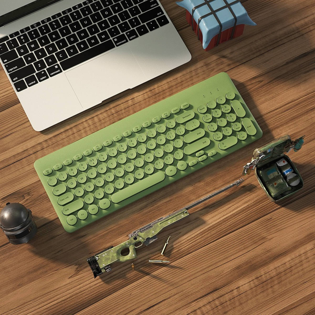 Camo Flat Lay Keyboard Aesthetic Wallpaper