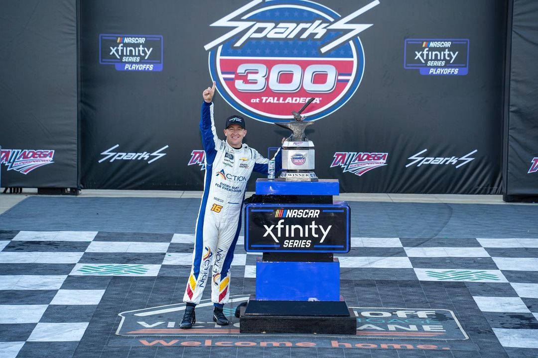 Caption: Aj Allmendinger Celebrating Victory With Trophy Wallpaper