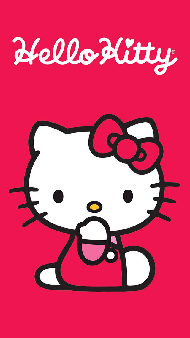 Caption: Bright Red Hello Kitty Cartoon Iphone Wallpaper Wallpaper