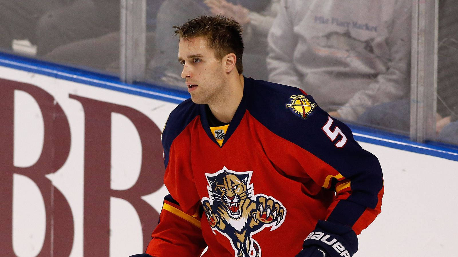 Caption: Florida Panthers Hockey Athlete Aaron Ekblad In Action Wallpaper