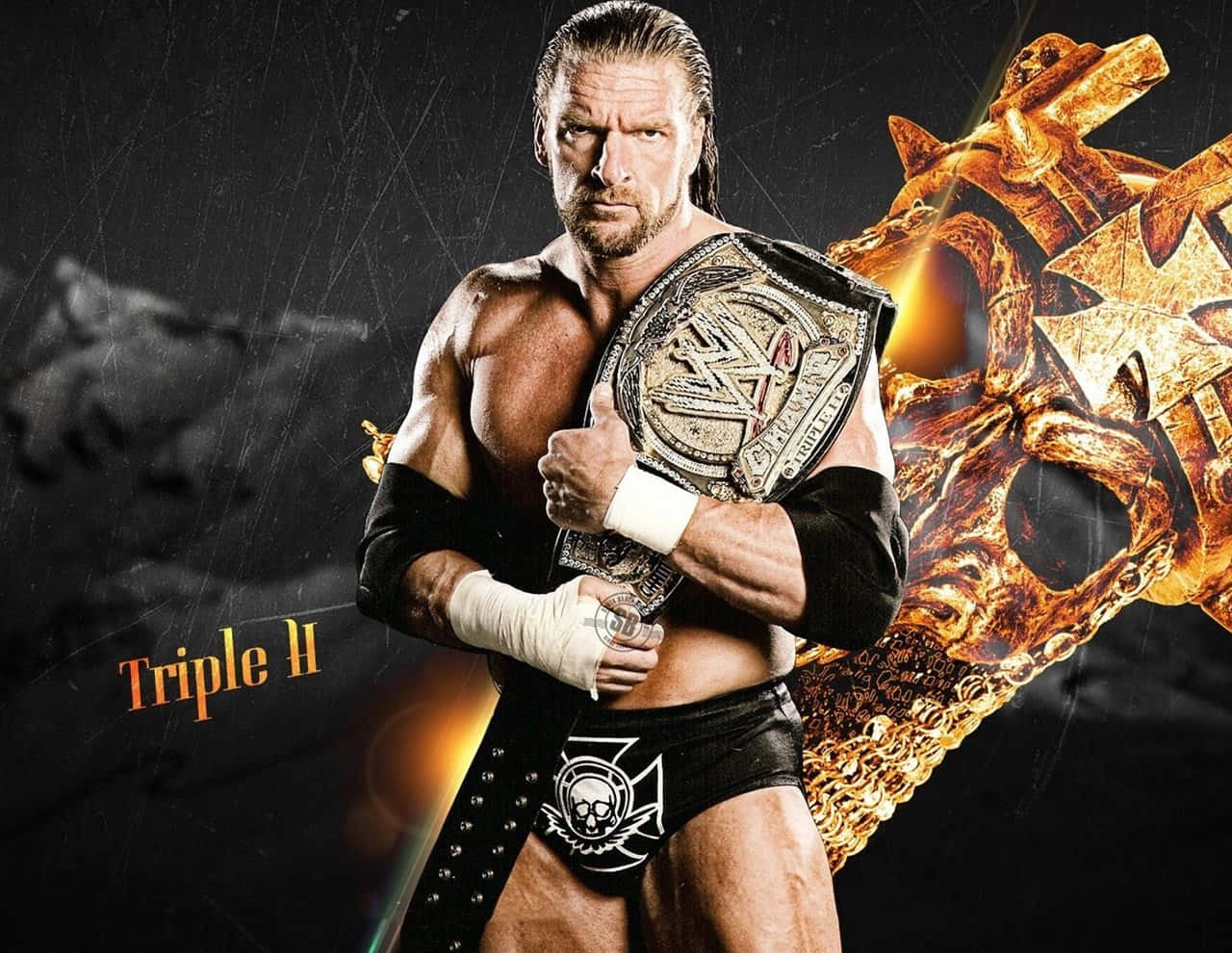 Caption: Impressive Image Of Triple H In Black And Gold Wallpaper