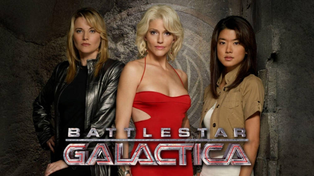 Caption: Lucy Lawless In The Iconic Galactica Movie Poster Wallpaper