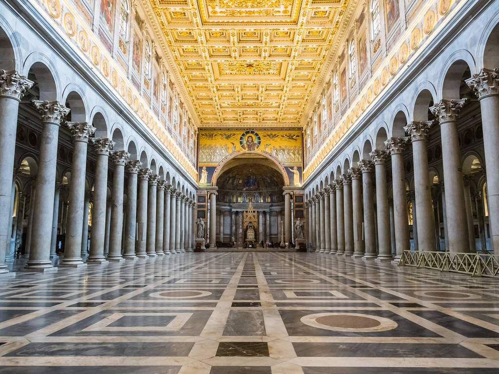 Caption: Majestic Interior Of St. Paul Basilica, Rome Wallpaper