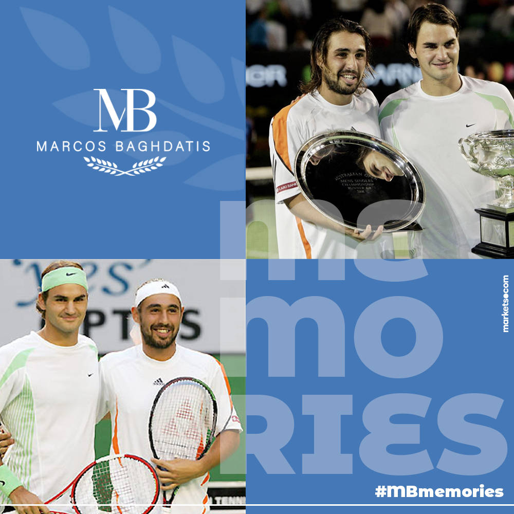 Caption: Tennis Icons - Marcos Baghdatis Vs Roger Federer Wallpaper