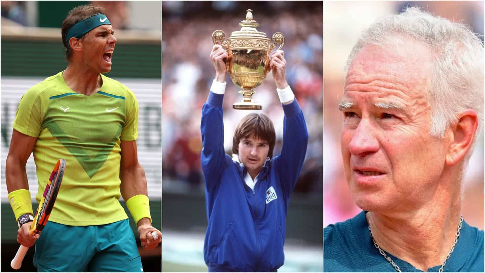 Caption: Tennis Legends Jimmy Connors, Rafael Nadal And John Mcenroe At A Classic Match Wallpaper