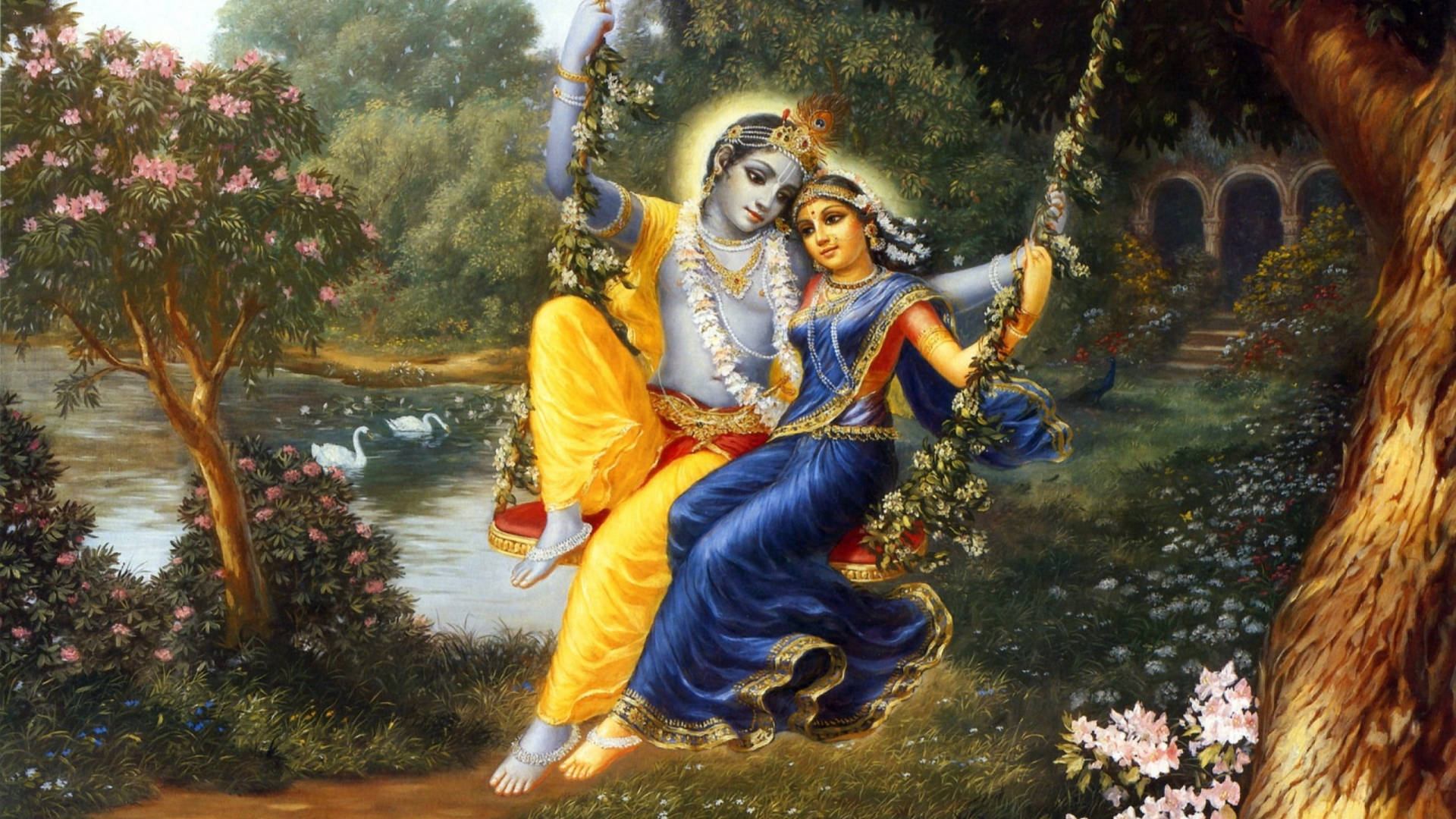 Captivating Iconography Of Hindu God Krishna With Radha Wallpaper