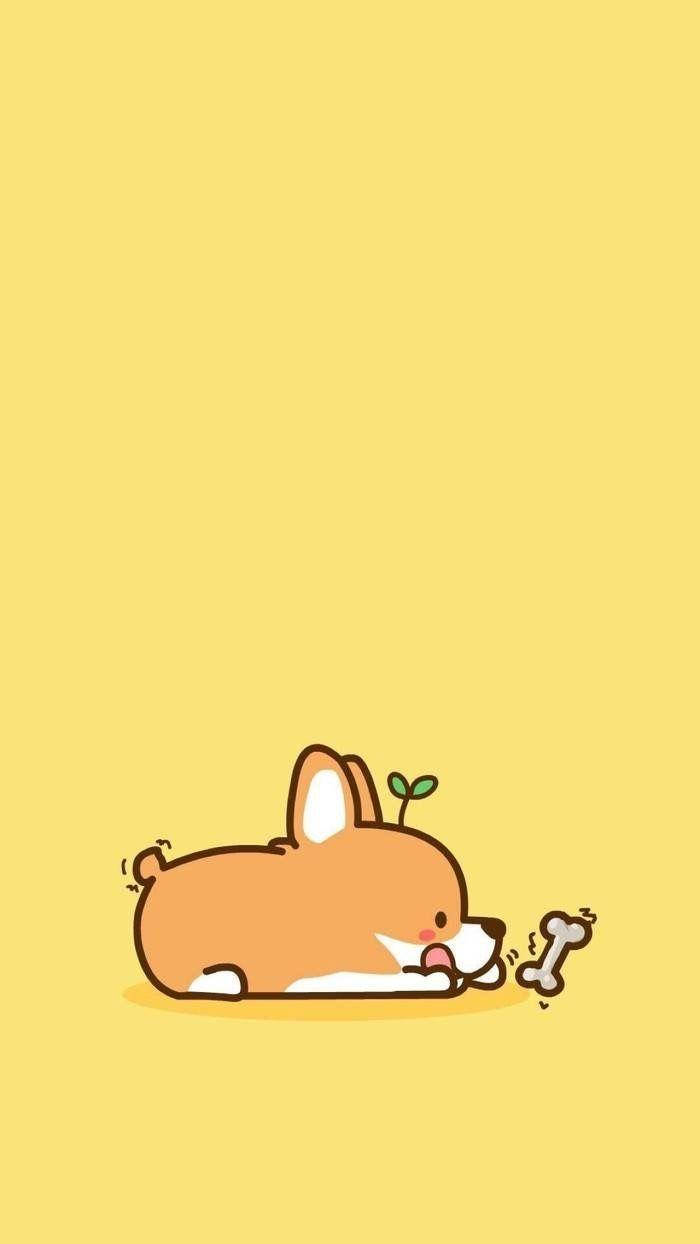 Cartoon Corgi Dog With Bone Wallpaper