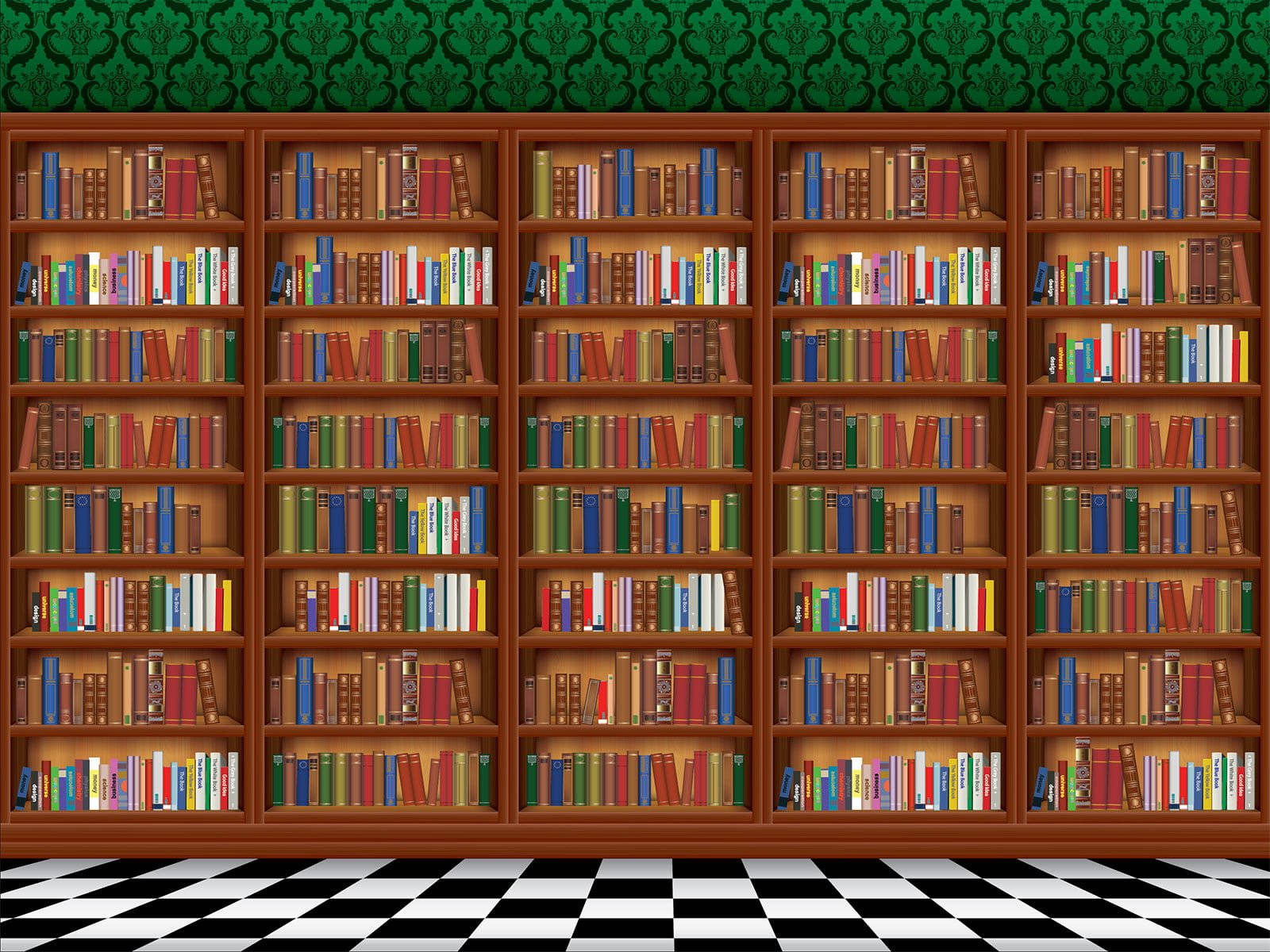 Cartoon Illustrated Library Bookshelf Wallpaper