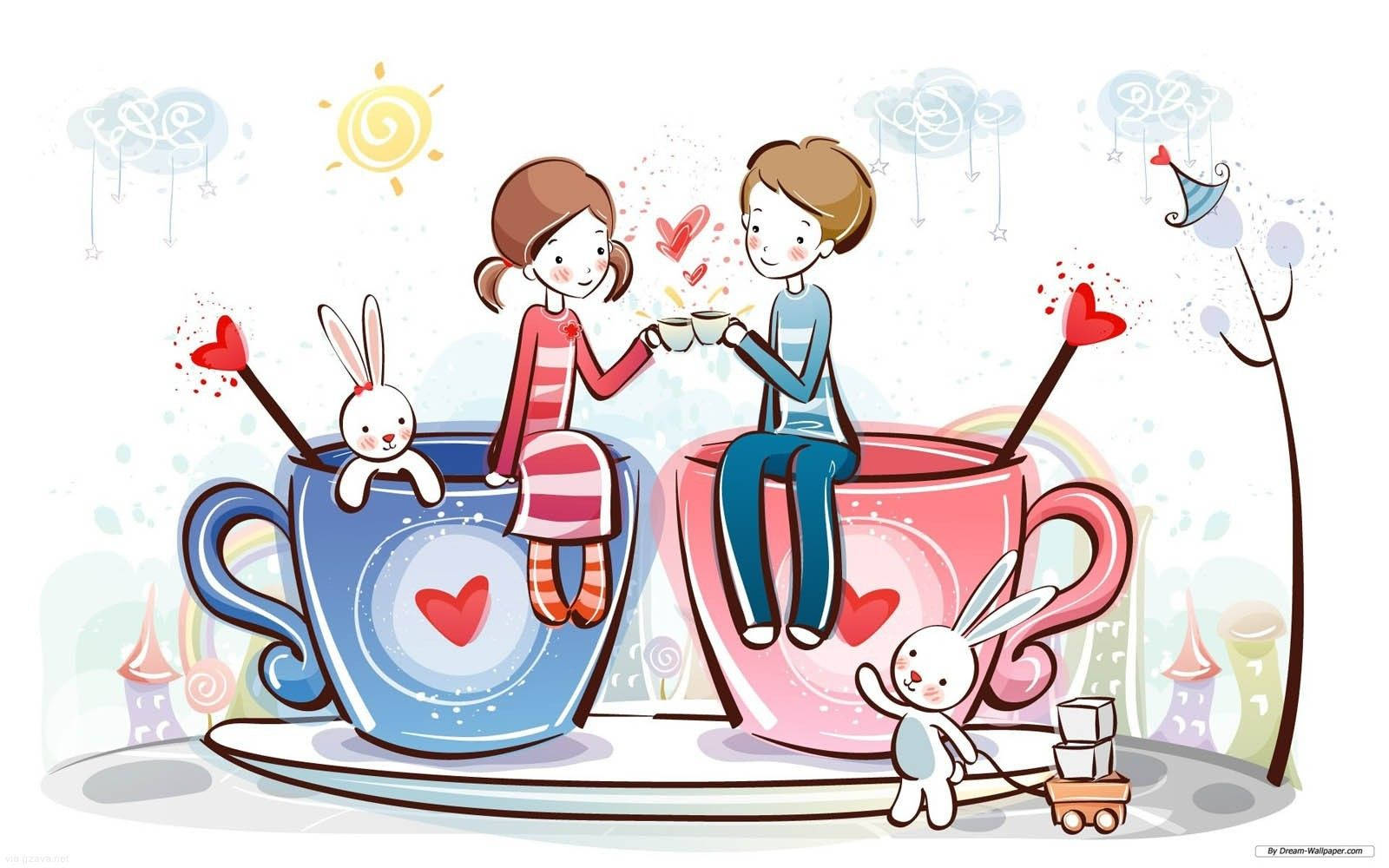 Cartoon Illustration Of Cute Couple Drawing Wallpaper