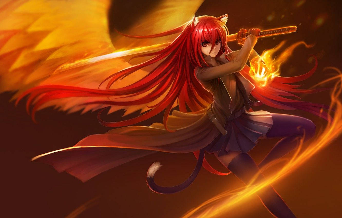 Cat Girl Fire Anime Wallpaper